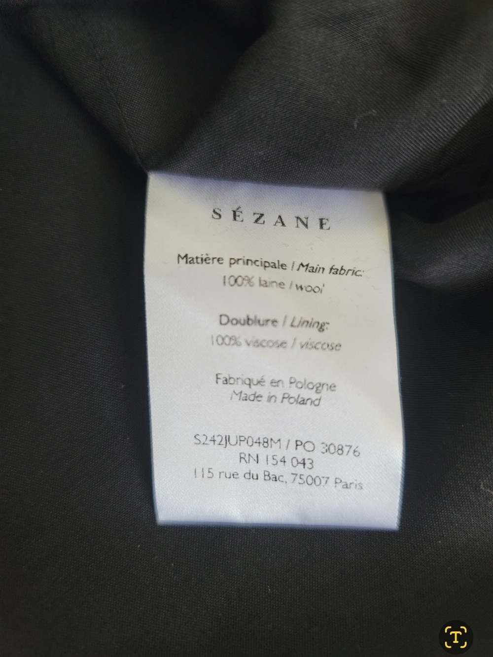 Sézane Eloane 100% Wool Skirt Midi Dark Grey Herringbone Slit Size 36,4 - Picture 9 of 9